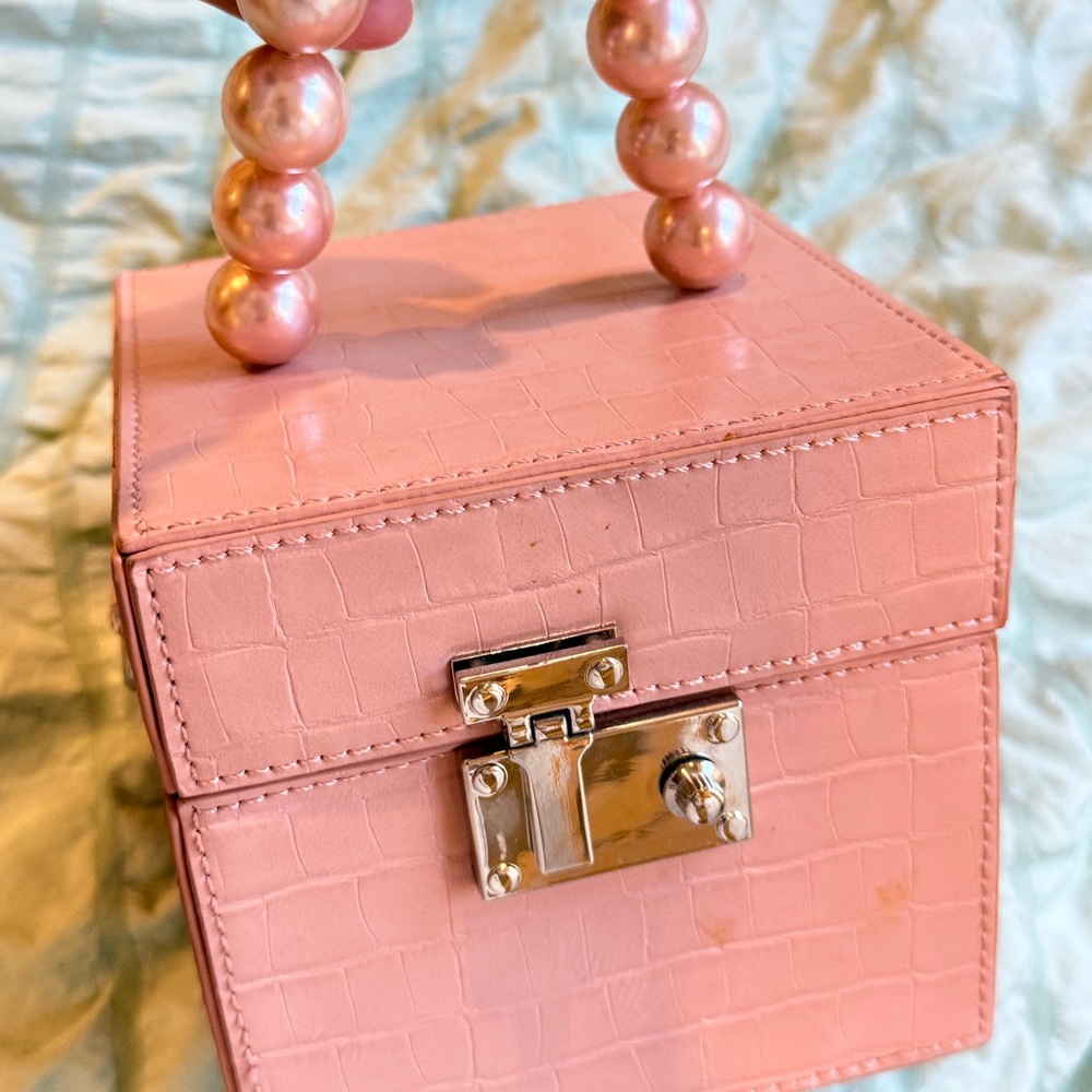 Source Unknown Pink Croc-Embossed Mini Bag with Pearl Handle